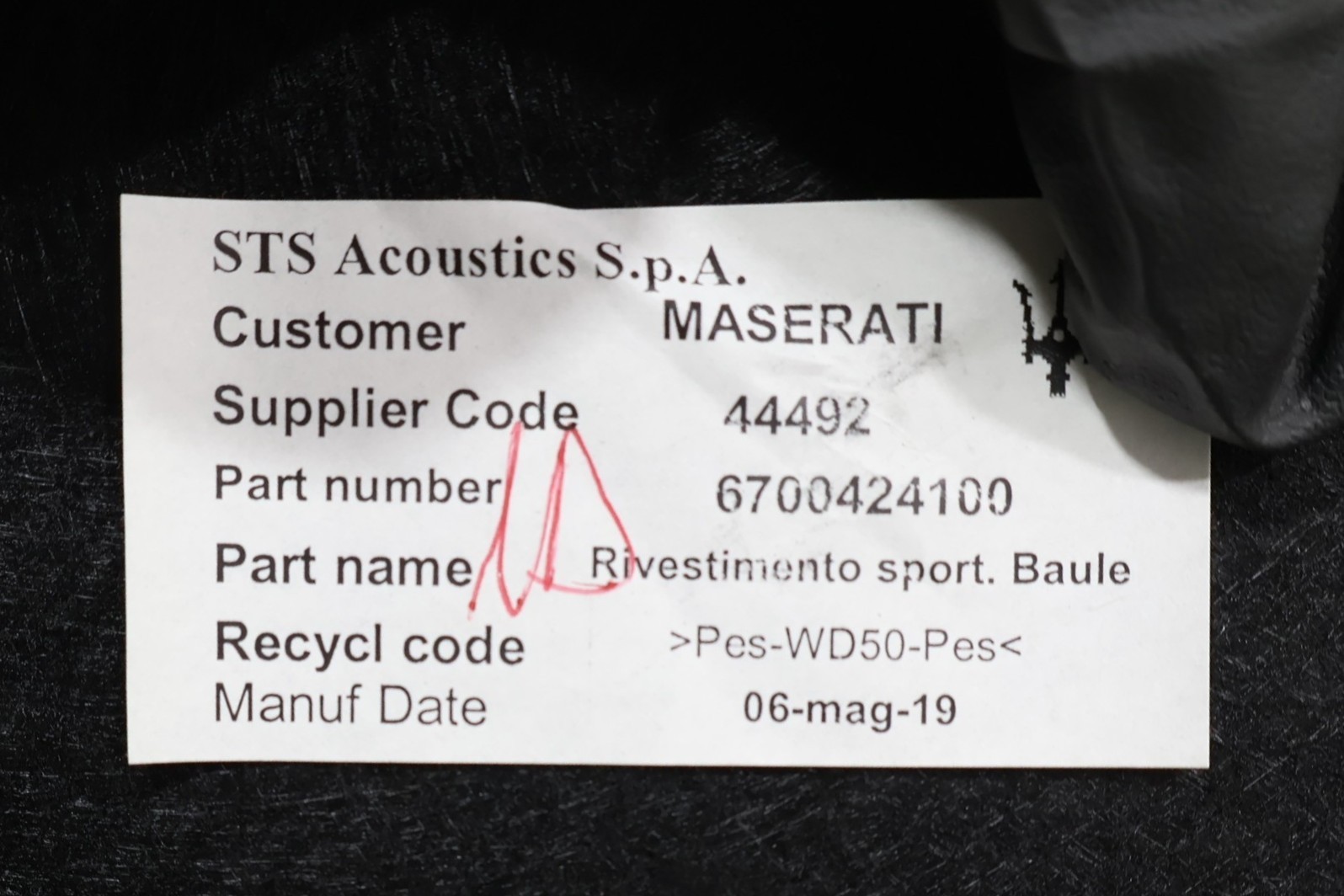 Maserati Ghibli S Q4 2014-2020 Luggage compartment trim panel P/N 14930