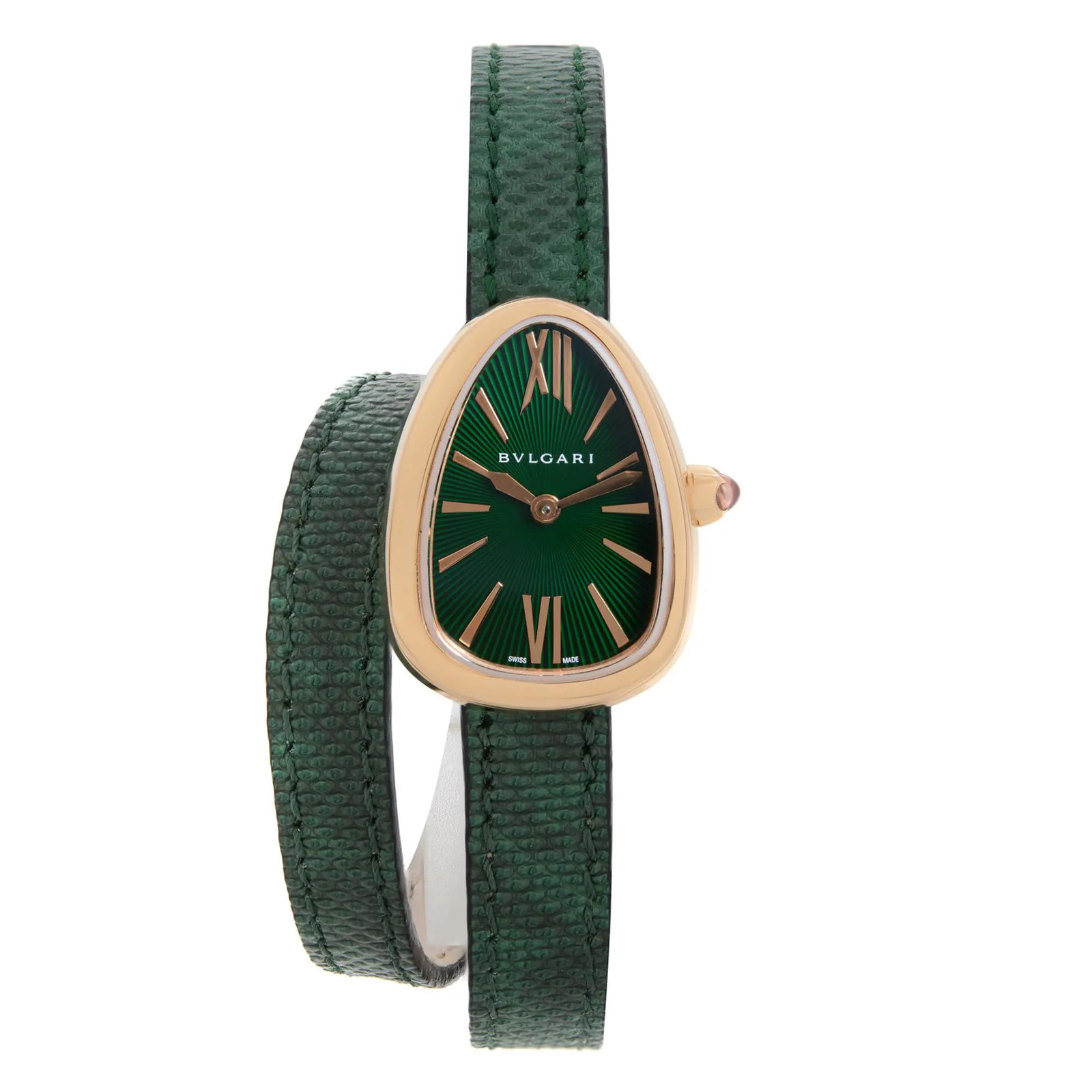 Bvlgari Serpenti 27mm 18k Rose Gold Double-Twirl Green Dial Ladies Watch 102726