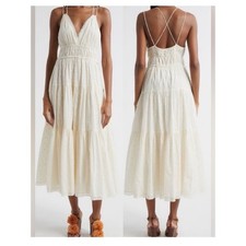 Ulla Johnson Freya Circle Jacquard Tiered Cotton Ivory Cream Dress Size 0