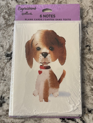 Hallmark Expressions 6 Note Blank Cards Dog With Red Heart Water Color Style