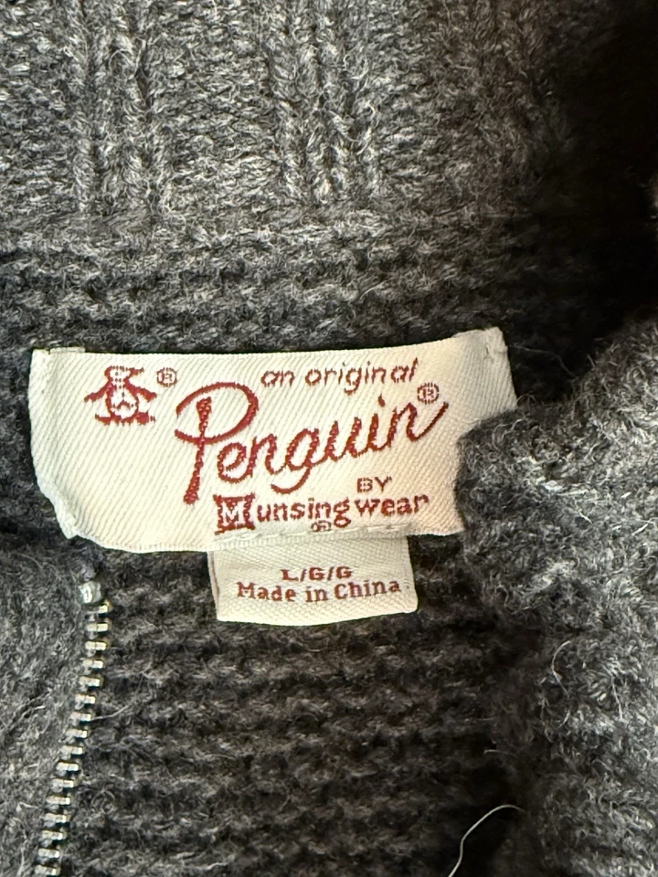 Cardigã suéter cinza original Penguin Munsingwear masculino grande lã zíper completo - Imagem 4 de 4