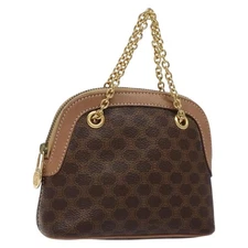CELINE Macadam Canvas Chain Mini Hand Bag PVC Leather Brown Gold Auth yk18926