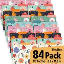 84 Pack Decorative File Folders, 1/3 Cut Tab Floral Colored Folders Letter Size