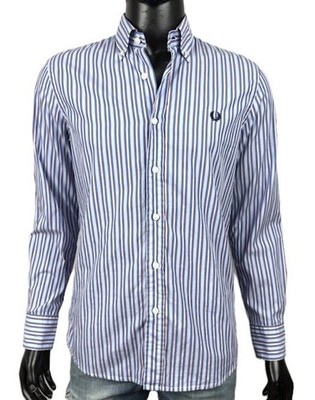 Fred Perry Hemd Herren M Slim Fit Streifen Blau Baumwolle Logo Gestickt Original