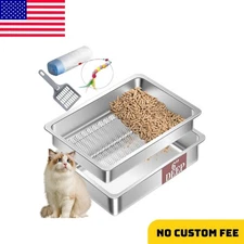 Stainless Steel Sifting Cat Litter Box for Pine Pellets, XL Extra Large Metal Ca
