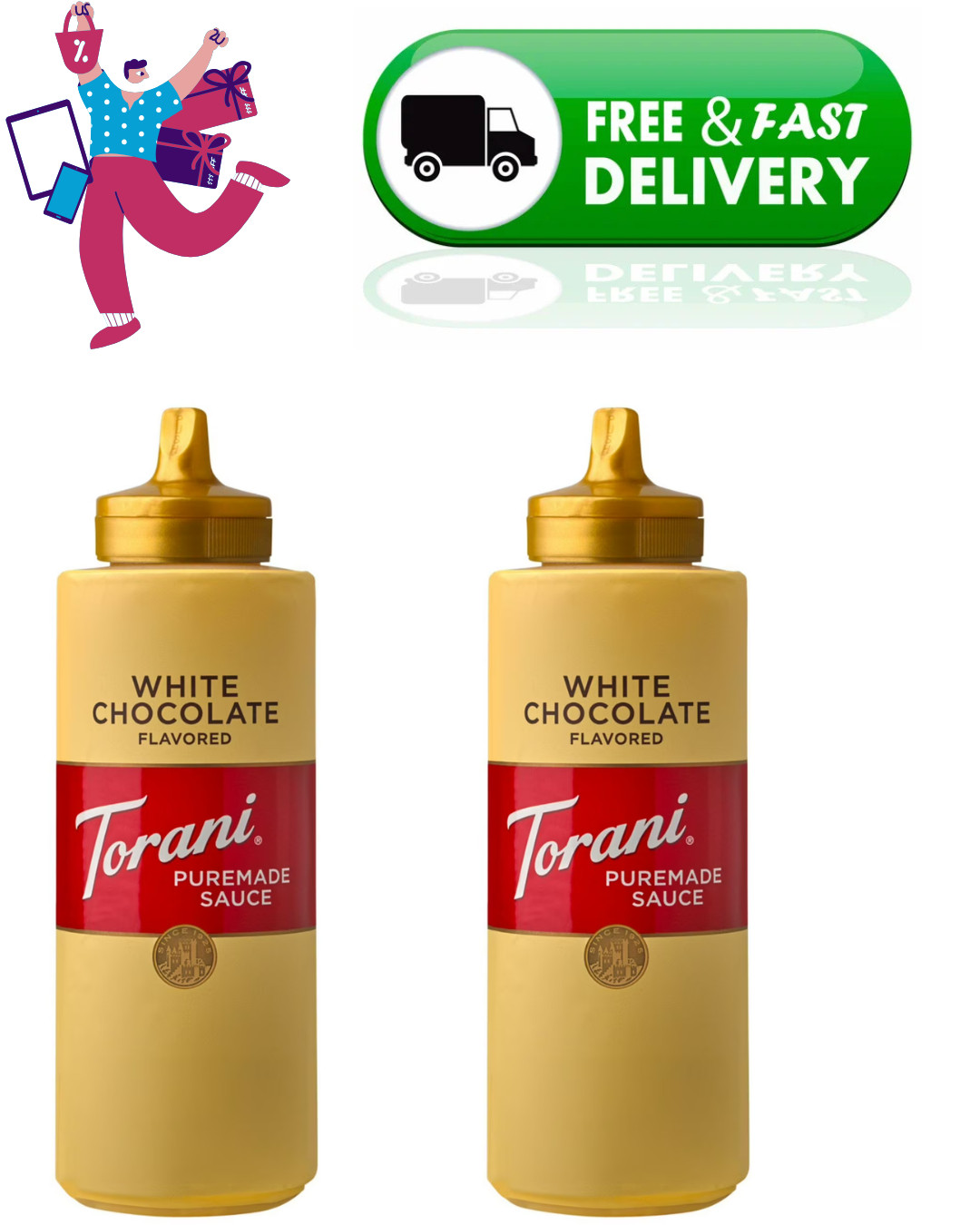 White Chocolate Sauce, Plastic Bottle, Coffee and Dessert Topping, 16OZ