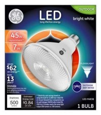 G E LIGHTING 38460 LED Flood Light Bulb, Bright White, Clear, 500 Lumens, 7-Watt