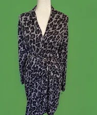 NEW! N  NATORI SLINKY GREY & BLACK LEOPARD KNIT WRAP ROBE/  SMALL/ Great Gift!🎁