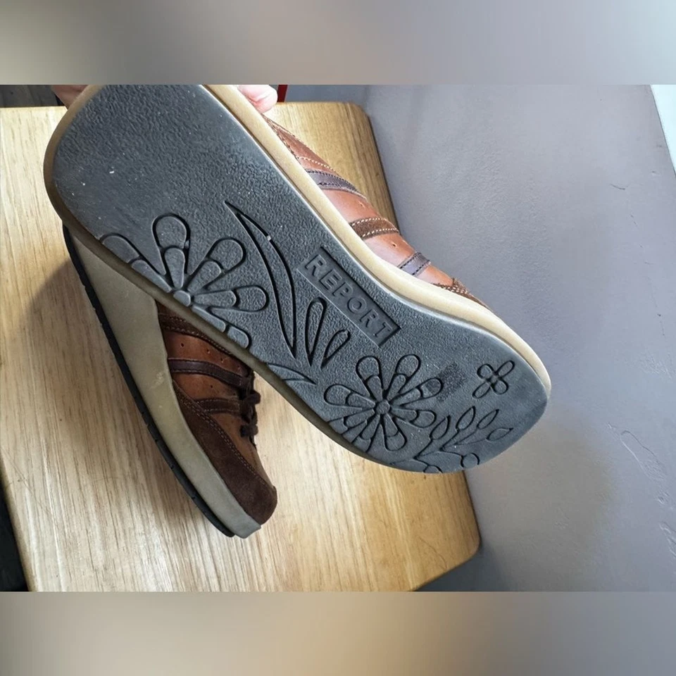 Zapatos Oxford Report Y2K Años 90 Vintage Gruesos Br Talla 8 Cuero Marrón Plataforma Foto 2 de 4