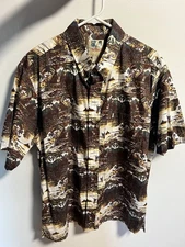 Mens Hawaiian Shirt Large - Kahala - Cloudbreak by John Severson Brown Button Up