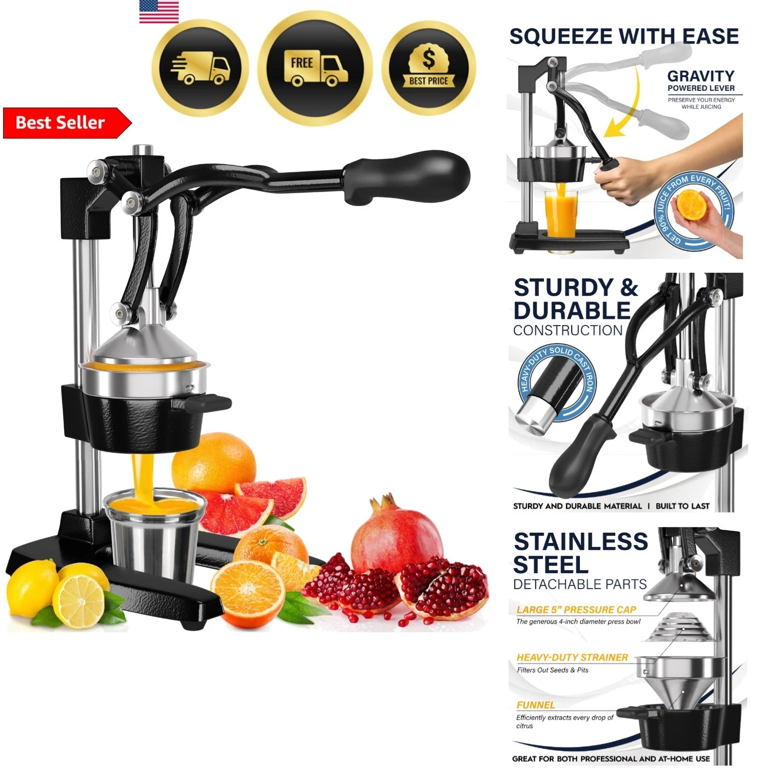 Citrus Juicer Manual Hand Press Heavy Duty Orange Juice Squeezer Countertop
Opens in a new window or