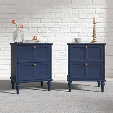 Mid-Century Modern Nightstand Set of 2 with Drawers and Solid Wood Legs Bedside