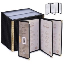 WeChef 30 Pcs Menu Covers 8.5x11" 3 Page 6 View  4.25x11" Half Page Wine List