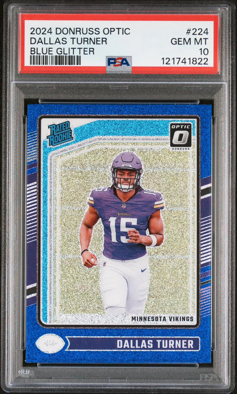 Dallas Turner 2024 Panini Donruss Optic #224 Blue Glitter RC SSP PSA10 GEM MT