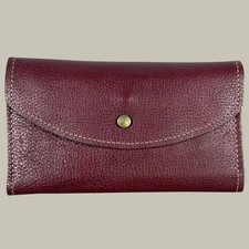 Vintage Burgundy Pebbled Leather Tri-Fold Checkbook Wallet Snap Closure Red