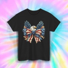 USA Eagle Shirt Patriotic Bow Stars Stripes Freedom 4th of July Tee S-5XL