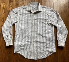Yves Saint Laurent Dress Shirt Mens Size 16 34/35 Striped Long Sleeve Button Up