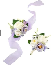 Ansofi Purple Wrist Corsage and Boutonniere Set for Groom Bride Groomsmen Brides