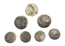 Set 7 Antique Sterling Silver Vest Buttons Hand Engraved Fish Design,Sport Theme