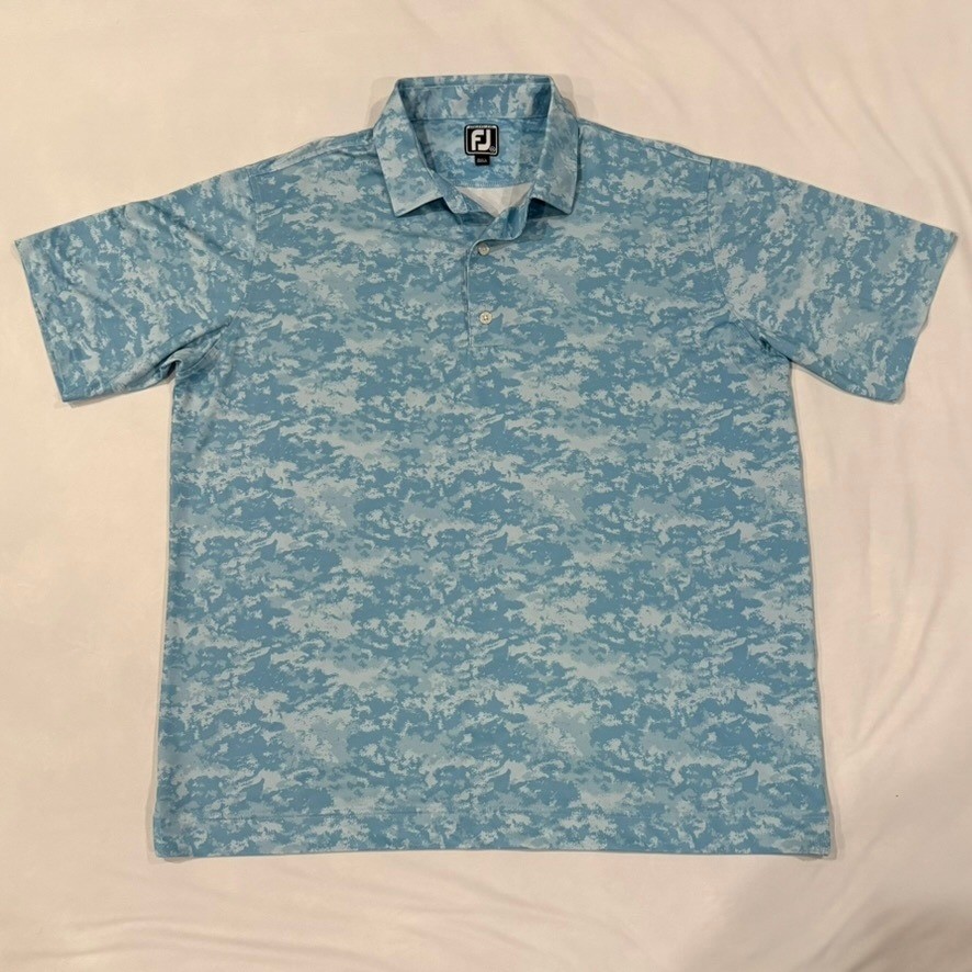 FootJoy Polo Shirt Mens 2XL Blue Digital Camo Athletic Fit Short Sleeve Golf