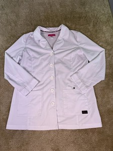 Betsey Johnson Women's Juniper White 2 Pocket Button Front Lab Coat XL E257