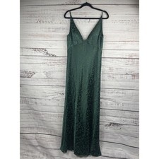 Jenny Yoo Collection Dress Women's 14 Green Jacquard Satin Slip Maxi Formal Gown