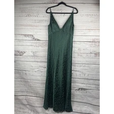 Jenny Yoo Collection Dress Women's 14 Green Jacquard Satin Slip Maxi Formal Gown
