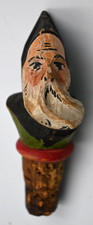Decorative Vintage Wood Bottle Stopper Painted Gnome with natural cork bottom
