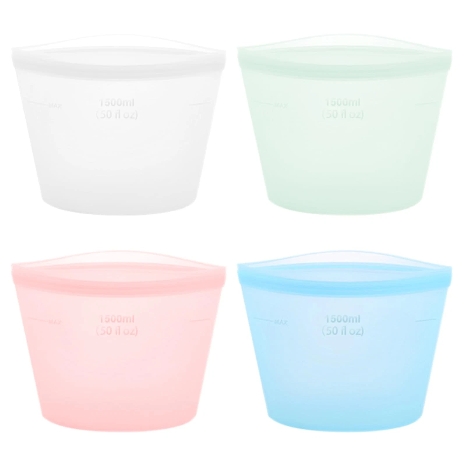 4-Pack Reusable Silicone Food Storage Bags, Stand-Up Pinch-Seal Design, BPA-F...