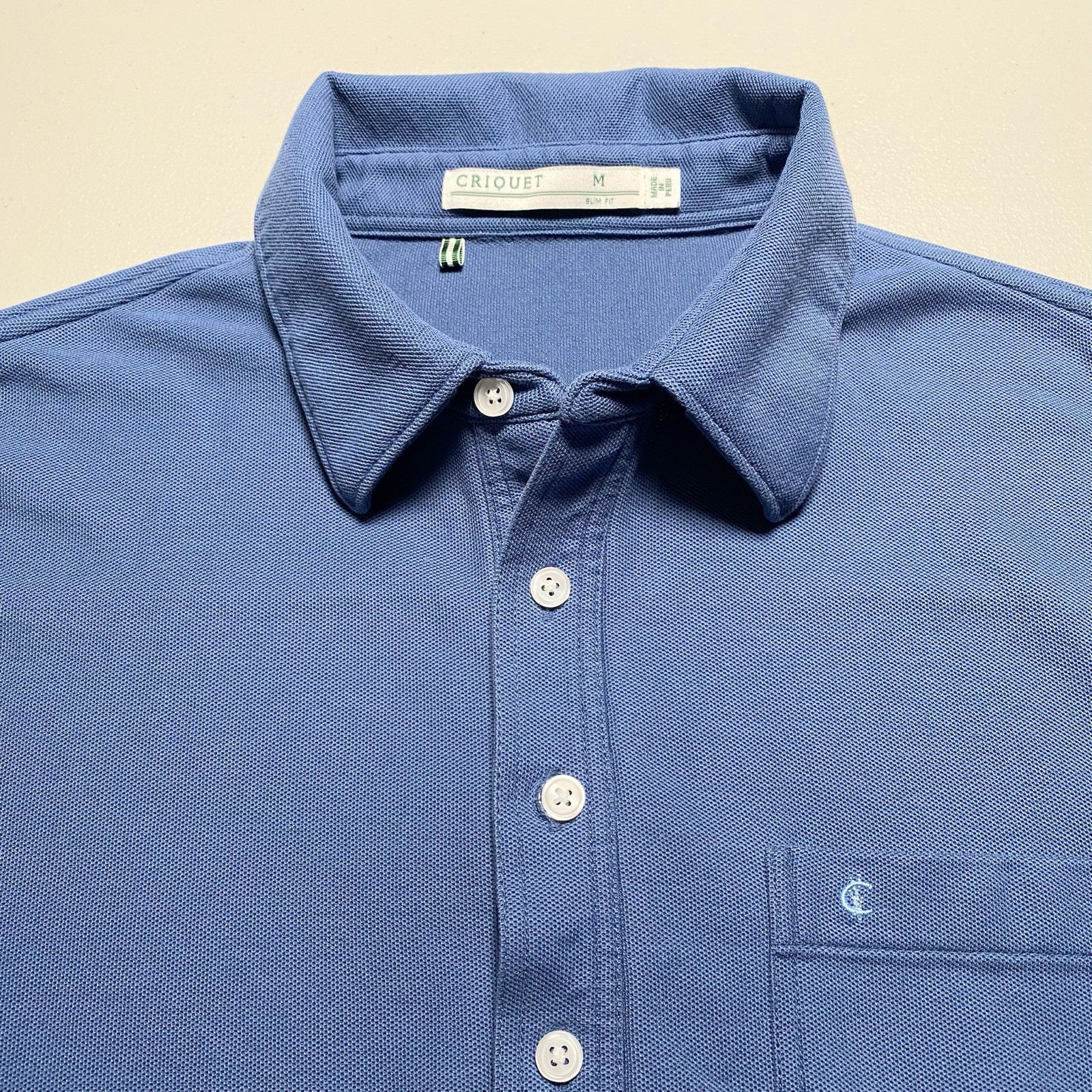 Criquet Slim Fit Players Shirt M Mens L/S Blue Pique Pima Cotton VGUC