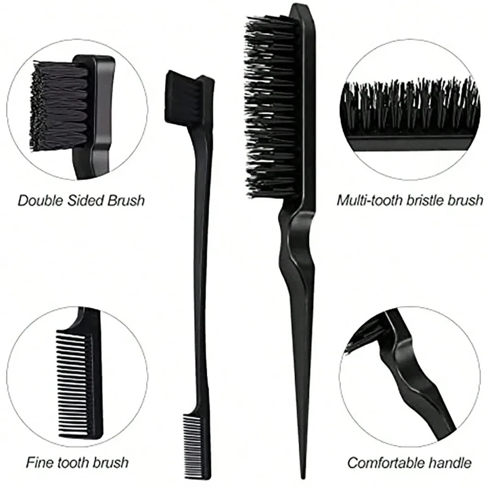 Comb for Edge Back Grooming Teasing Brush Slick Brush Set Bristle Hair Brush - Image 4 of 4