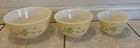 Pyrex Shenandoah  #401, 402, 403 Green on Yellow Nesting Mixing Bowls Vintage
