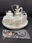 Rare Vintage Fenton Hobnail White Milk Glass 10-Pc Condiment Set on Round Tray