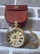 Vintage Brass Pocket Watch Victoria 1875   Antique Style Gift with Leather Box