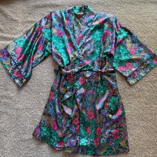 VTG California Dynasty Paisley Floral Purple Magenta Teal Robe Sz M Made in USA