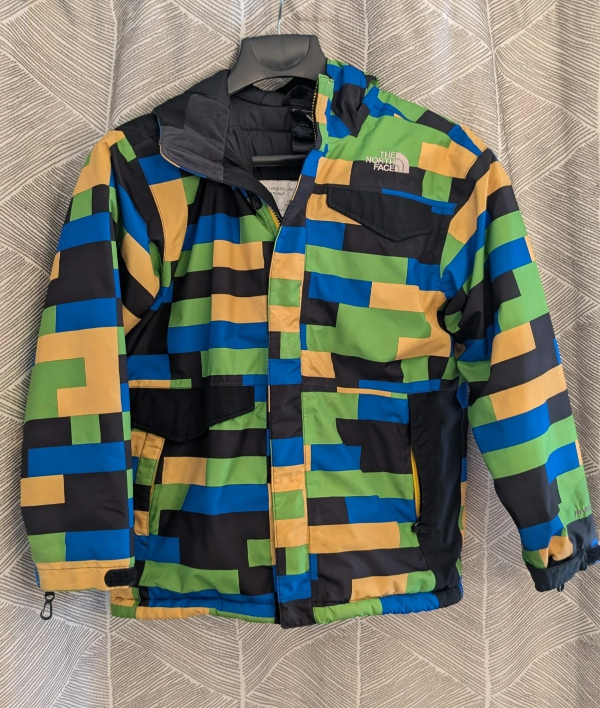 The North Face Boys Garcon Large 14/16 Yellow Green Blue Black Hooded Jacket