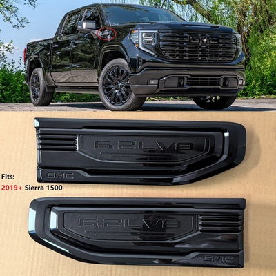 #ad 2pack 2019 6.2L V8 Fender Vent Emblem for Sierra 1500 GMC Gloss Black 86532094 $79.93