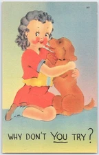 Vintage Juvenile Series Postcard Girl Hugging Dog Tichnor Bros 167