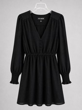 Steve Madden Small Black Crinkle Puff Sleeve Dress Lined Boho NEW No Tags