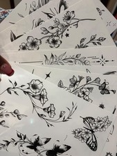9 Sheet Temporary Tattoos for Women Black Flower Butterfly Body Art Large Design