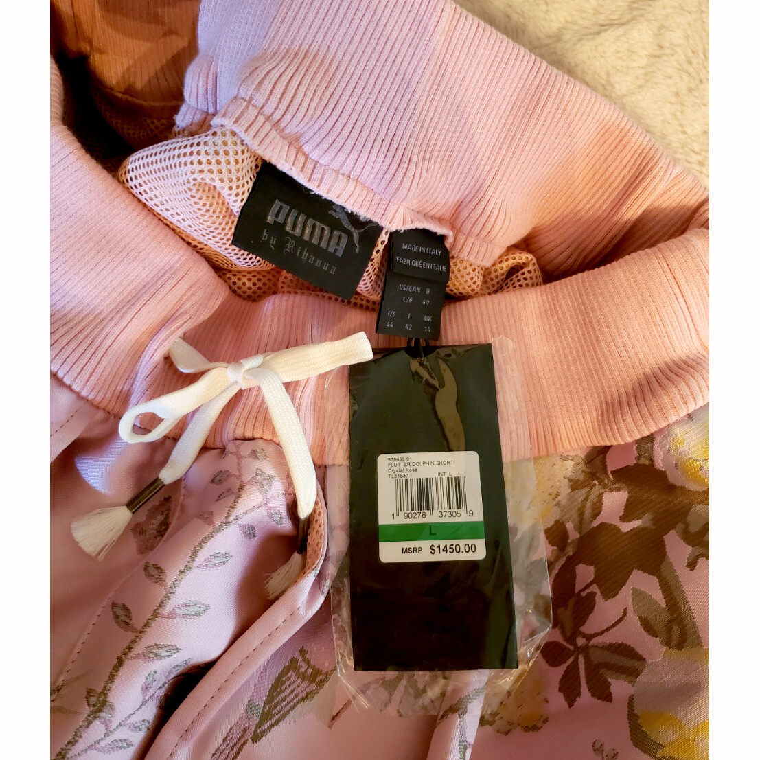$1450 PUMA  Fenty Rihanna Crystal Rose Brocade Jacquard Flutter Dolphin Short L image 6