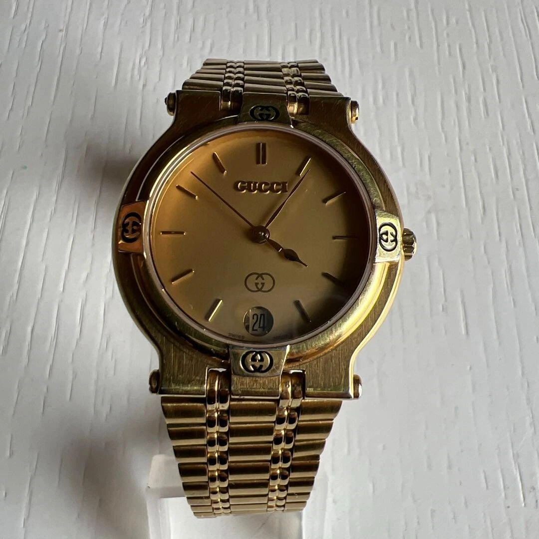 Montre Homme GUCCI 9200M Cadran Or Quartz Taille Moyenne Occasion Fonctionne