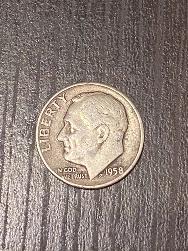 ROOSEVELT DIME 1958-D COIN - VF(Very Fine) with 90% Silver & 10% Copper Content