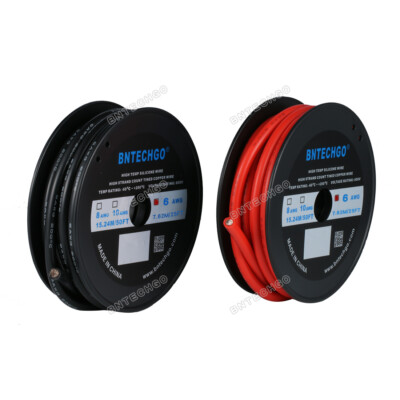 6 Gauge Flexible Silicone Wire 25 ft:Red and Black 200 deg C 600V Stranded Wire