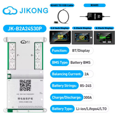 JK BMS JK-B2A24S30P 8S-24S 300A 2A Active Balance BMS for Li-ion LiFePo4 Battery