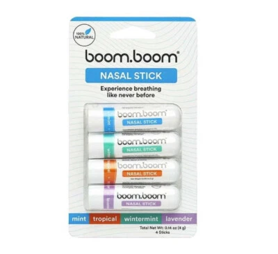 AS SHOWN Barra nasal Boom Boom (paquete de 4) mejora la respiración + aumenta el enfoque aceites esenciales