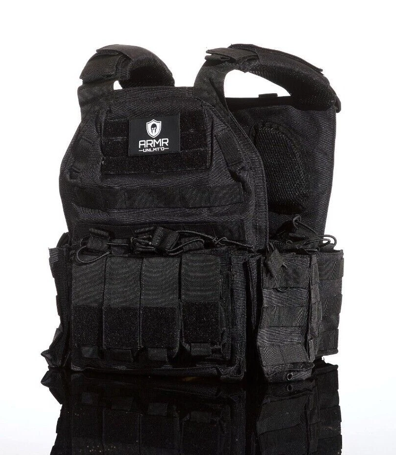 ARMR UNLMTD Tactical Vest -Tac Plate Carrier - with Mag Pouches - Military- Adjustable