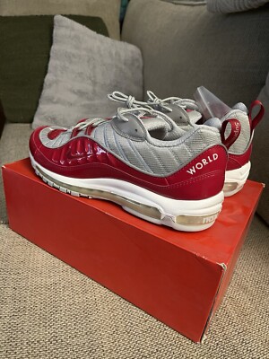 NIKE AIR MAX 98 SUPREME VARSITY RED SILVER SIZE 13 844694 600 2016