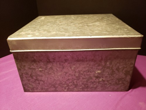 Metal storage box with hinged lid Rope handles 12x10 Metal organizer bin Silver - Picture 5 of 14
