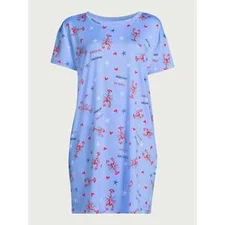 Joyspun Women's Short Sleeve Sleep Shirt with Pockets, Blue Size L-XL